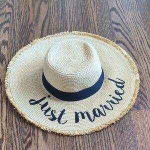Just Married Straw Hat with Black Band